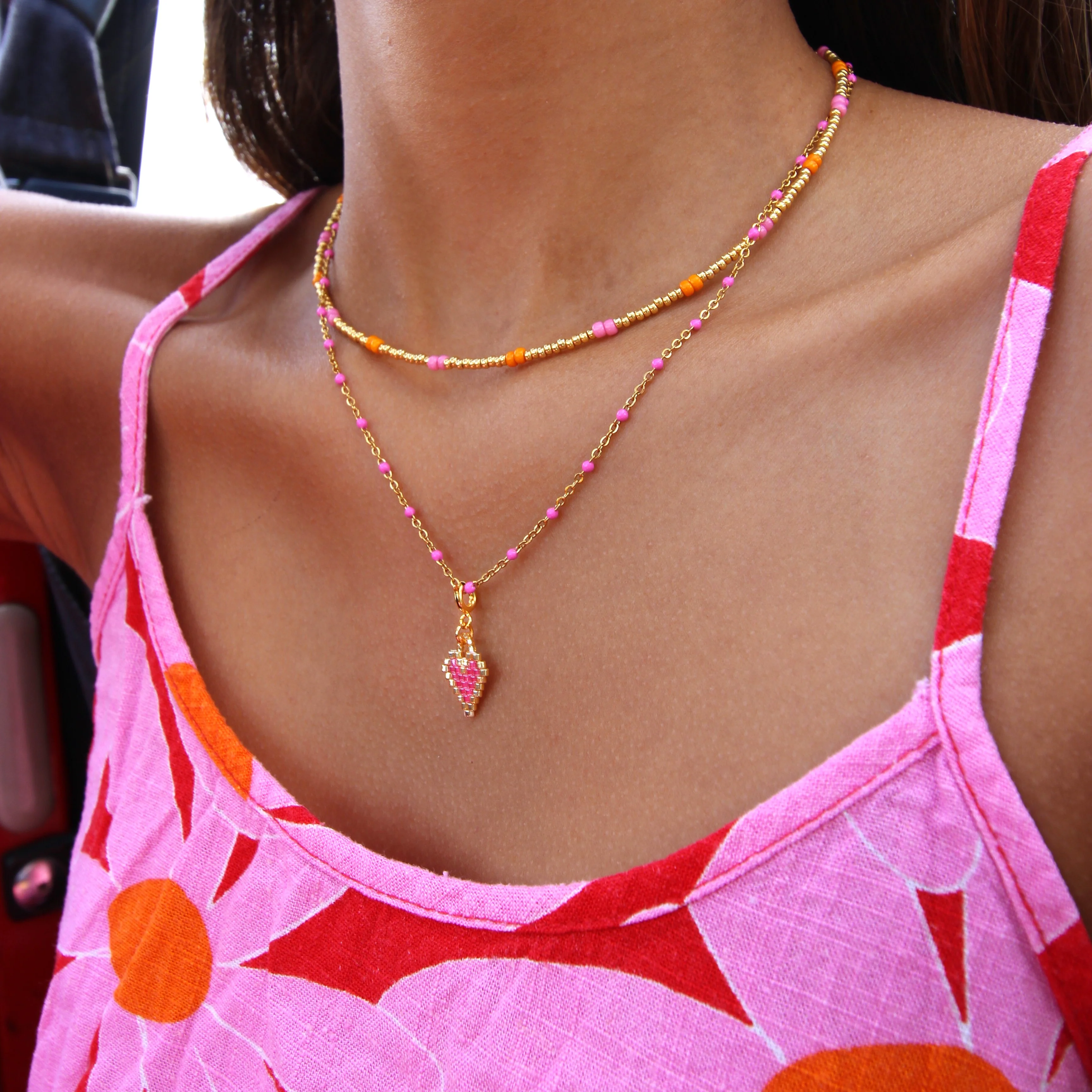 Kralenketting Miyuki - roze oranje - Image 2