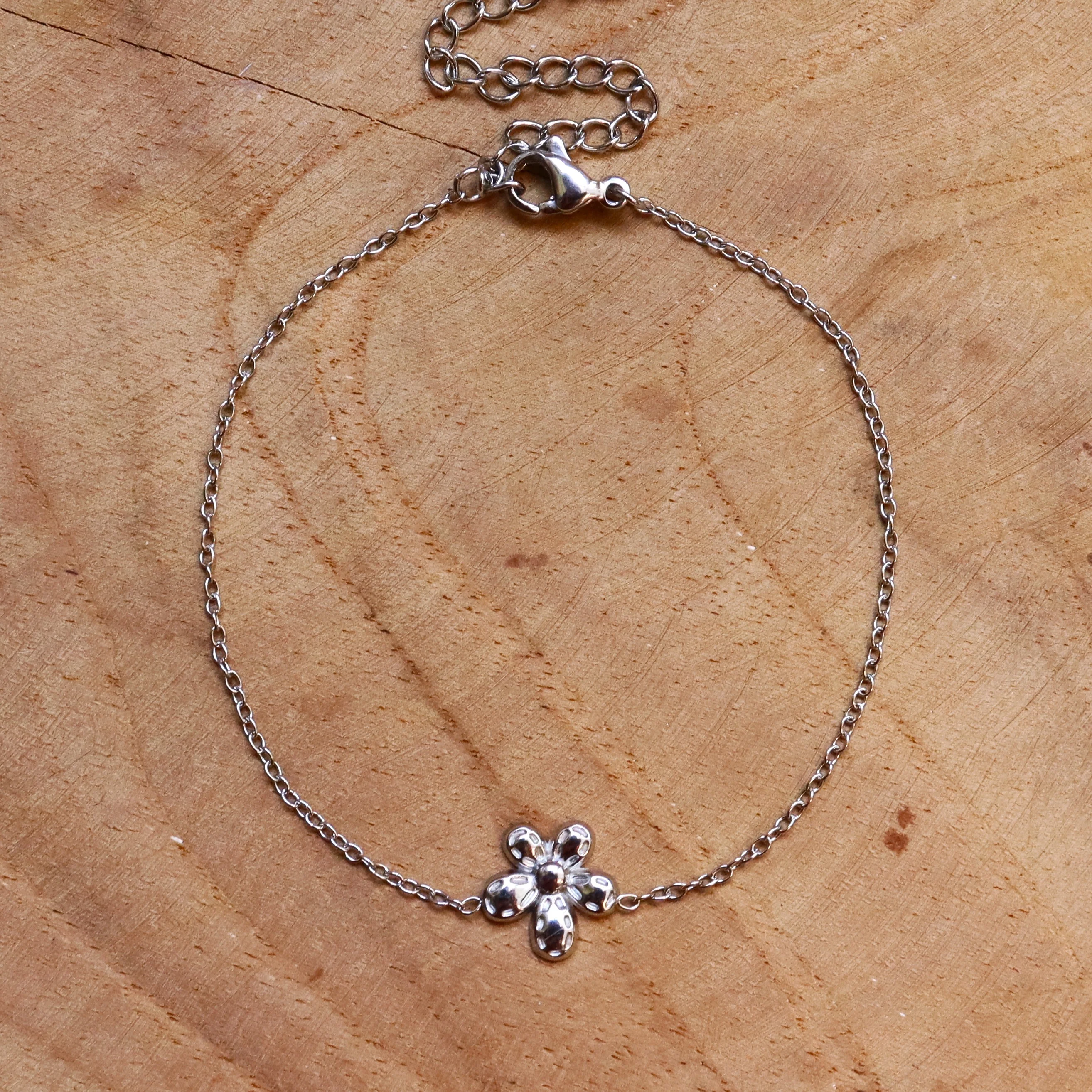 Stainless steel armband bloem zilver
